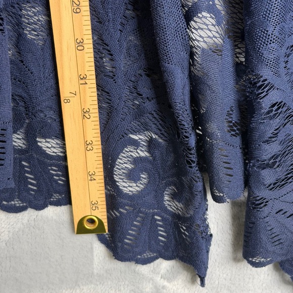 Maurices Lace Open Front Cardigan Womens M Navy Blue Boho Floral Micro Mesh - Picture 10 of 11